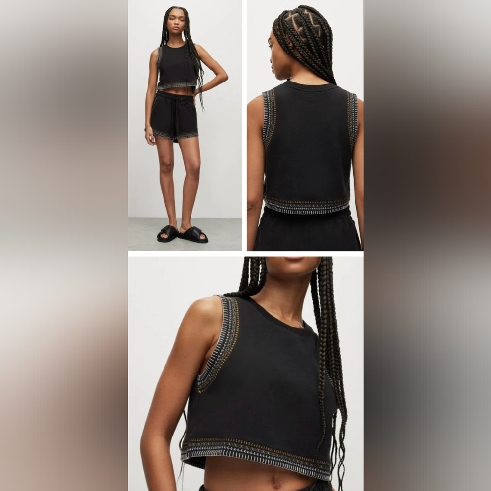 All Saints Black Tank Top with Stitch Accents